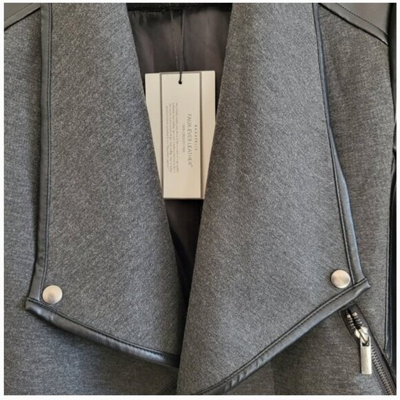 Bagatelle Collection Medium Drape FAUX Leather Jacket in Black and Dark Gray - Picture 10 of 11